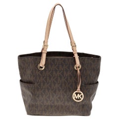 MICHAEL Michael Kors Dunkelbraune Signatur Tote aus beschichtetem Segeltuch und Leder Jet Set