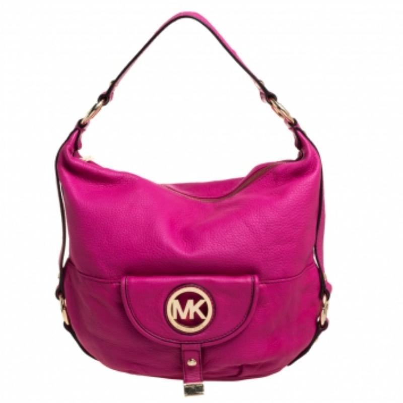 Red MICHAEL Michael Kors Fuchsia Leather Fulton Hobo For Sale
