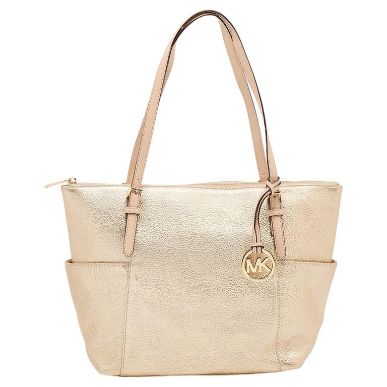 MICHAEL Michael Kors Gold Leather Jet Set Top Zip Tote For Sale at 1stDibs
