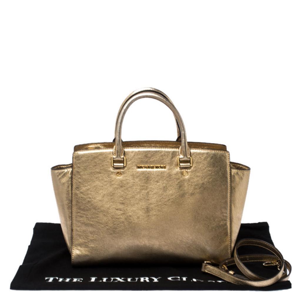 MICHAEL Michael Kors Gold Metallic Leder Medium Selma Tote 5