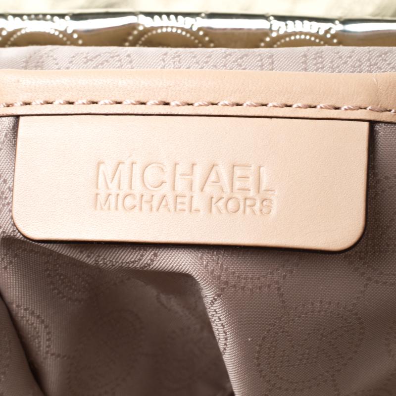 Women's Michael Michael Kors Gold Monogram Patent Leather Jet Set North South Tote