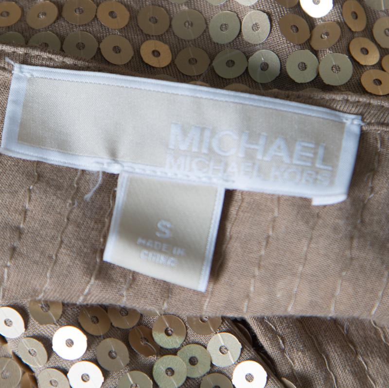 Brown Michael Michael Kors Gold Sequined Wrap Dress S