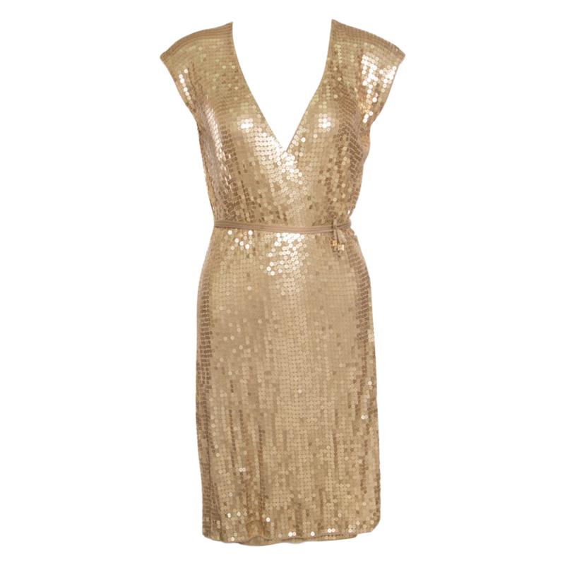 Michael Michael Kors Gold Sequined Wrap Dress S