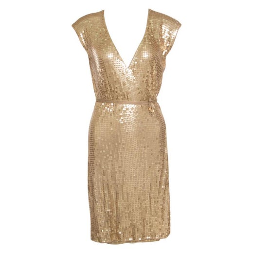 Michael Michael Kors Gold Sequined Wrap Dress S at 1stDibs | michael kors  gold dress