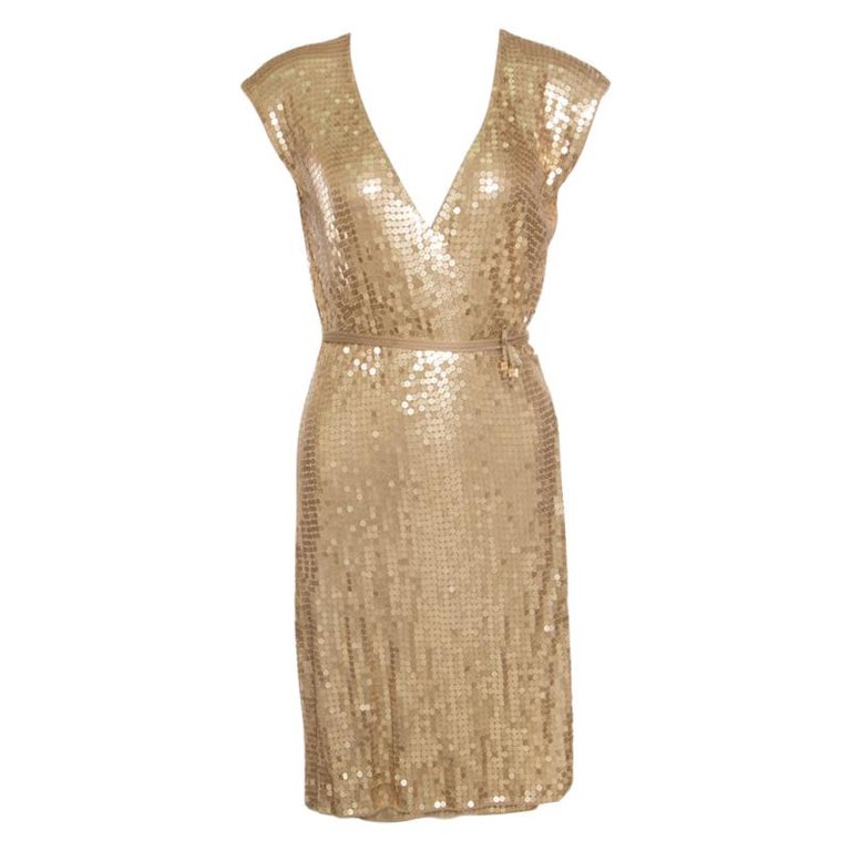 Antagelser, antagelser. Gætte St crack Michael Michael Kors Gold Sequined Wrap Dress S at 1stDibs | michael kors  gold dress