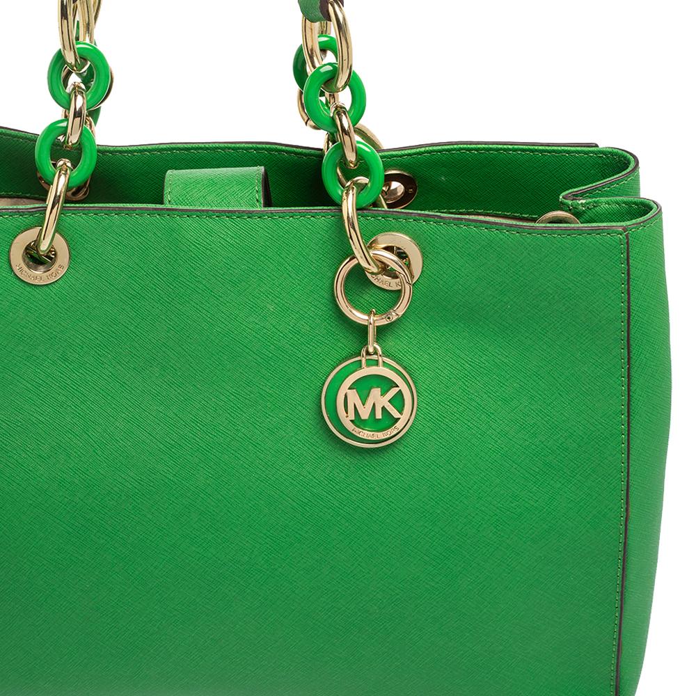 MICHAEL Michael Kors Grünes Saffiano-Leder Cynthia Tote im Angebot 7