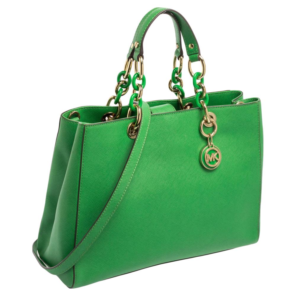 MICHAEL Michael Kors Grünes Saffiano-Leder Cynthia Tote Damen im Angebot