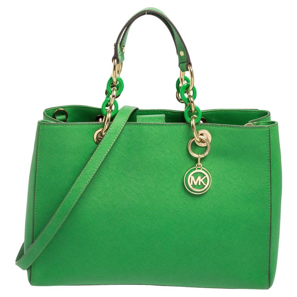 MICHAEL Michael Kors Grünes Saffiano-Leder Cynthia Tote im Angebot