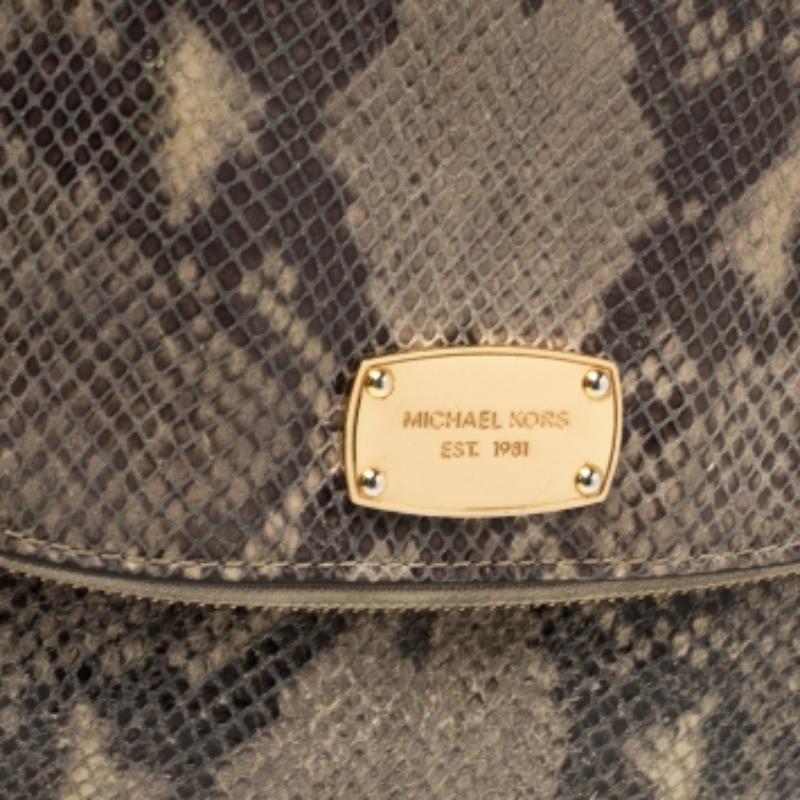Gray MICHAEL Michael Kors Grey Python Embossed Leather Crossbody Bag For Sale
