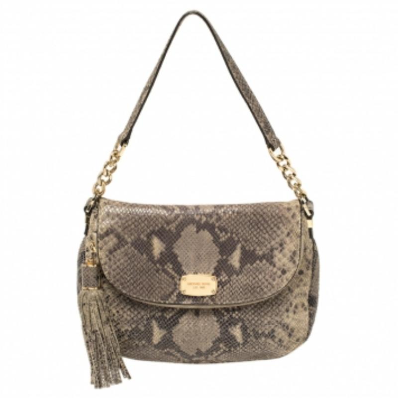 MICHAEL Michael Kors Grey Python Embossed Leather Crossbody Bag For Sale
