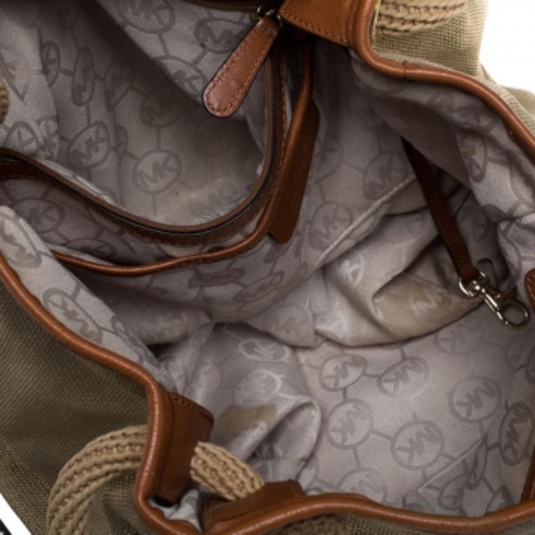 MICHAEL Michael Kors Metallic Beige/Brown Canvas and Leather Large Isla Tote For Sale 1