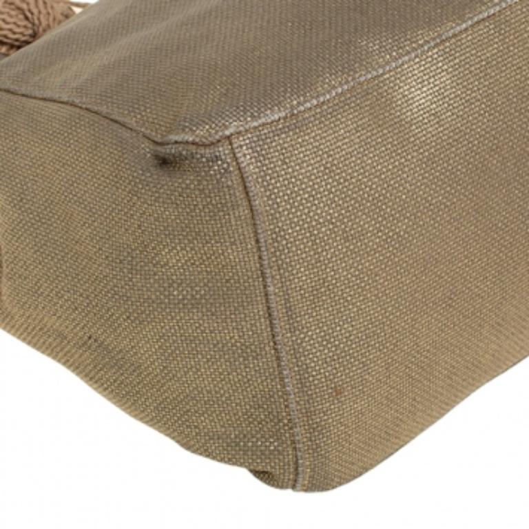MICHAEL Michael Kors Metallic Beige/Brown Canvas and Leather Large Isla Tote For Sale 2