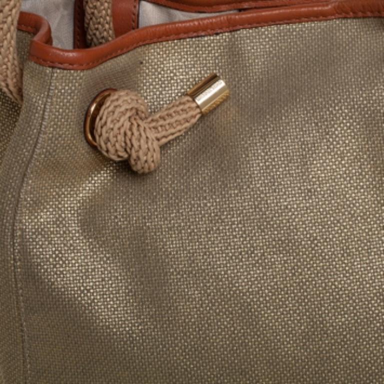 MICHAEL Michael Kors Metallic Beige/Brown Canvas and Leather Large Isla Tote For Sale 4
