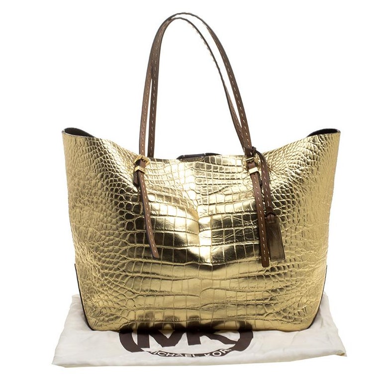Michael Michael Kors Metallic Gold Croc Embossed Leather Gia Tote For