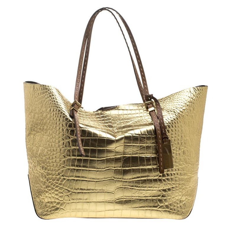 Michael Michael Kors Metallic Gold Croc Embossed Leather Gia Tote For Sale at 1stDibs michael
