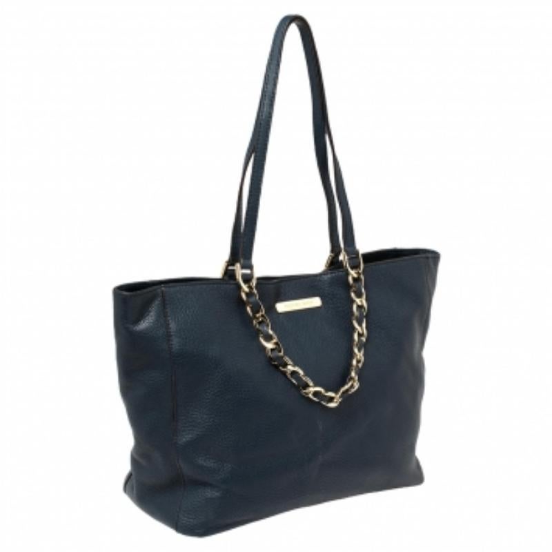 Black Michael Michael Kors Navy Blue Leather Harper Tote For Sale