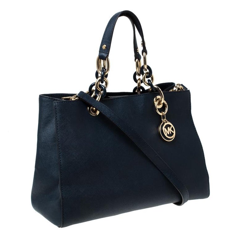 MICHAEL Michael Kors Navy Blue Leather Medium Cynthia Tote For Sale at  1stDibs | michael kors navy handbag, michael kors navy blue handbag