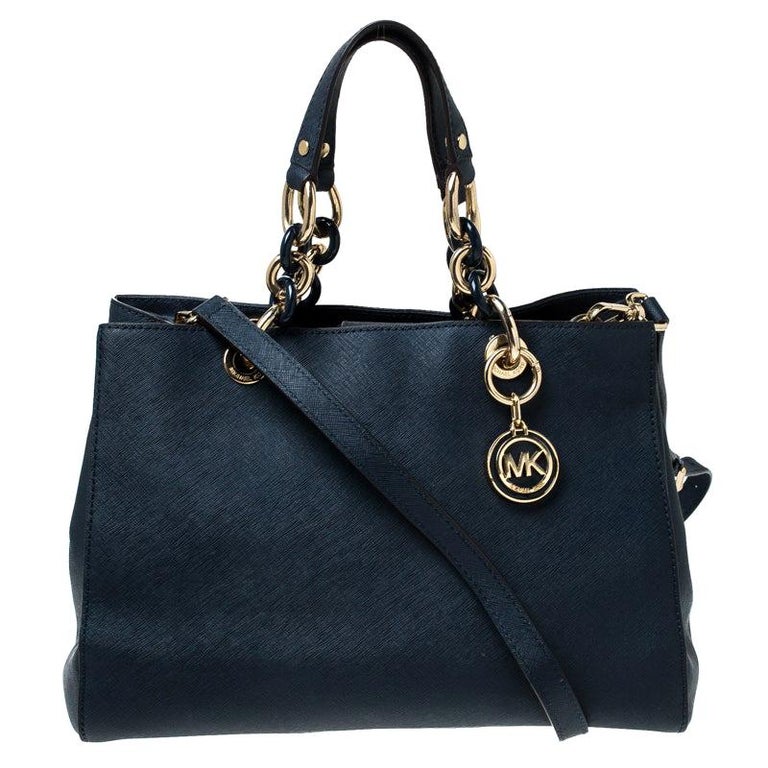 MICHAEL Michael Kors Navy Blue Leather Medium Cynthia Tote For Sale at ...