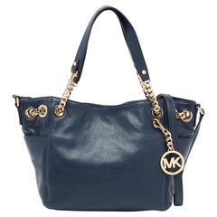 MICHAEL Michael Kors Marineblaue Tote aus weichem Leder mit Jet-Set und Kette