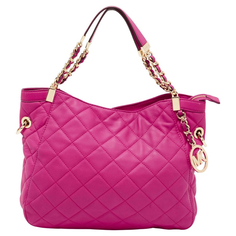 MICHAEL Michael Kors Neon Pink Quilted Leather Susannah Hobo For Sale