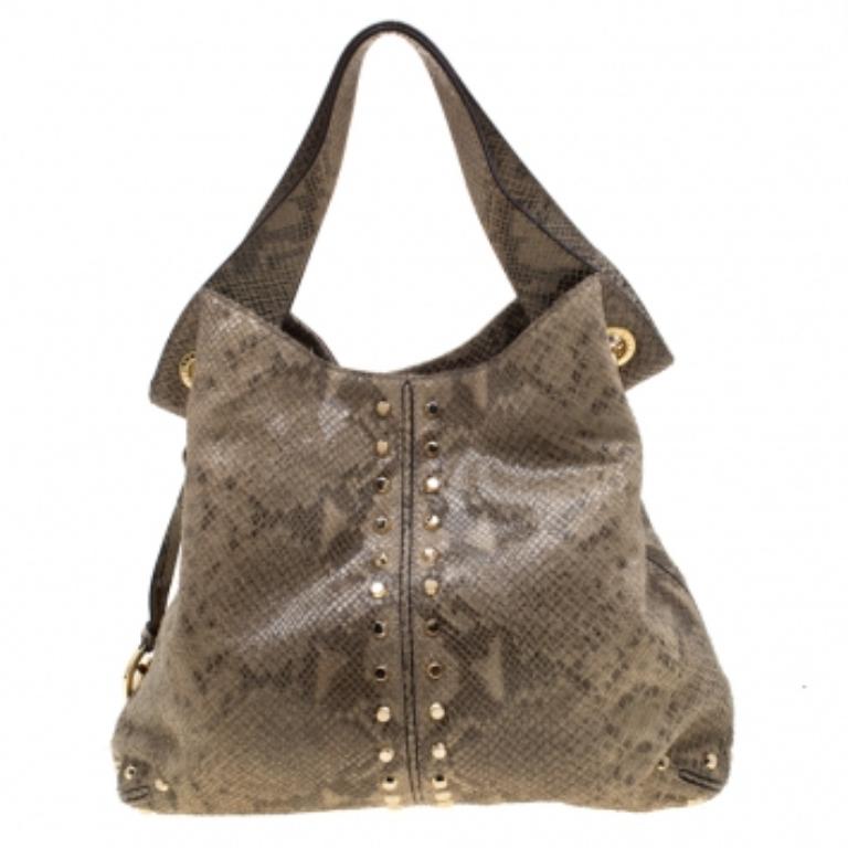 Michael Kors - Borsa Astor in pelle goffrata di pitone verde oliva in vendita 2