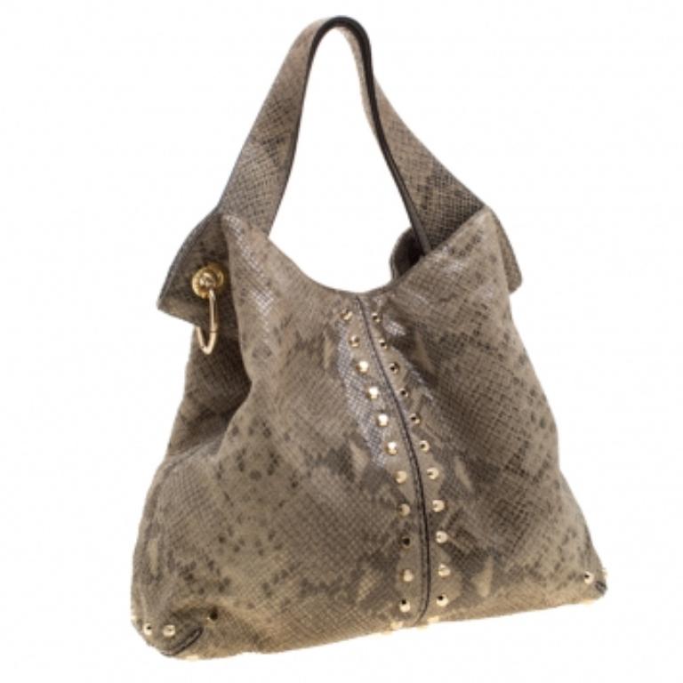 Michael Kors - Borsa Astor in pelle goffrata di pitone verde oliva in vendita 3