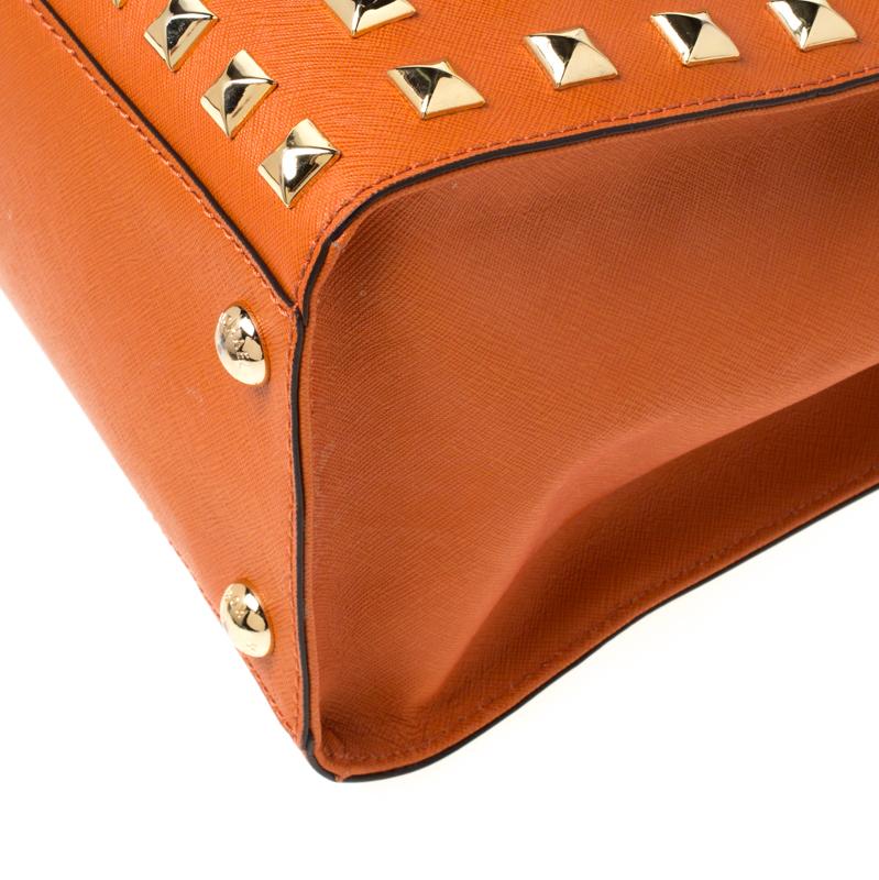 MICHAEL Michael Kors Orange Leather Large Studded Hamilton Tote 3