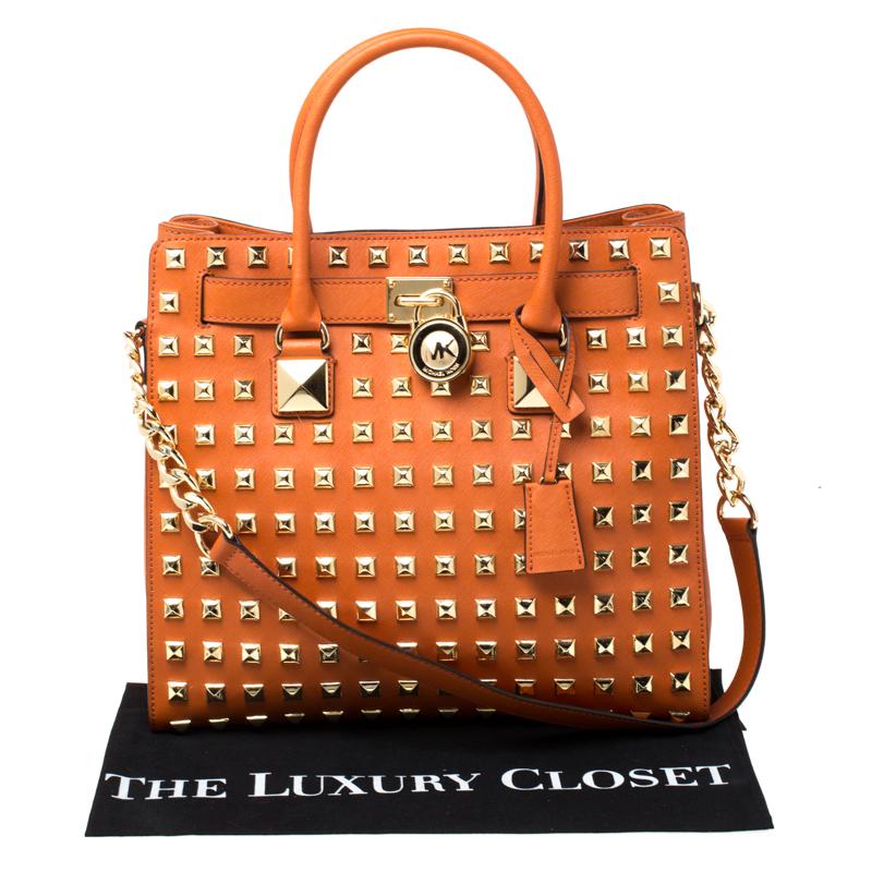 MICHAEL Michael Kors Orange Leather Large Studded Hamilton Tote 5