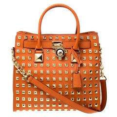 MICHAEL Michael Kors Orange Leather Large Studded Hamilton Tote