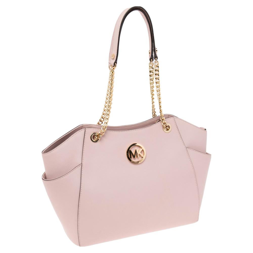 MICHAEL Michael Kors Rosa Saffiano Leder Jet Set Reisetasche mit Kette im Angebot 3