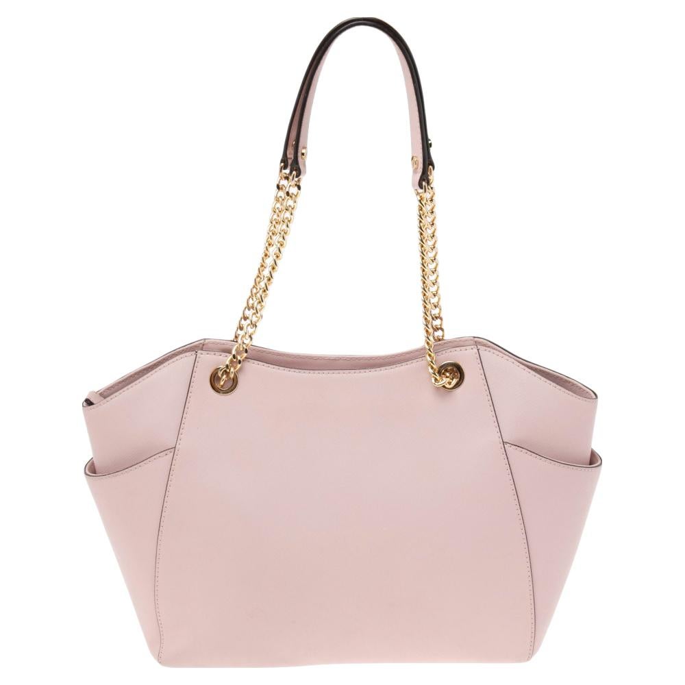 MICHAEL Michael Kors Rosa Saffiano Leder Jet Set Reisetasche mit Kette im Angebot 4