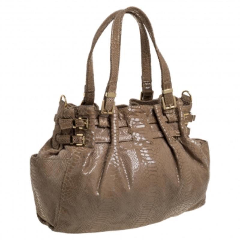 MICHAEL Michael Kors Python Effect Patent Leather Buckle Strap Shoulder Bag For Sale 5