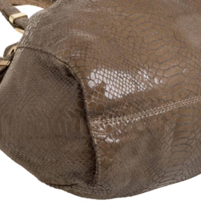 Brown MICHAEL Michael Kors Python Effect Patent Leather Buckle Strap Shoulder Bag For Sale