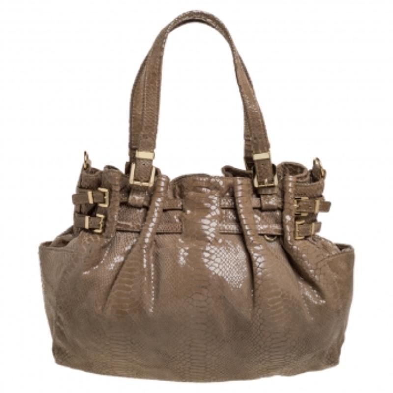 MICHAEL Michael Kors Python Effect Patent Leather Buckle Strap Shoulder Bag For Sale 3
