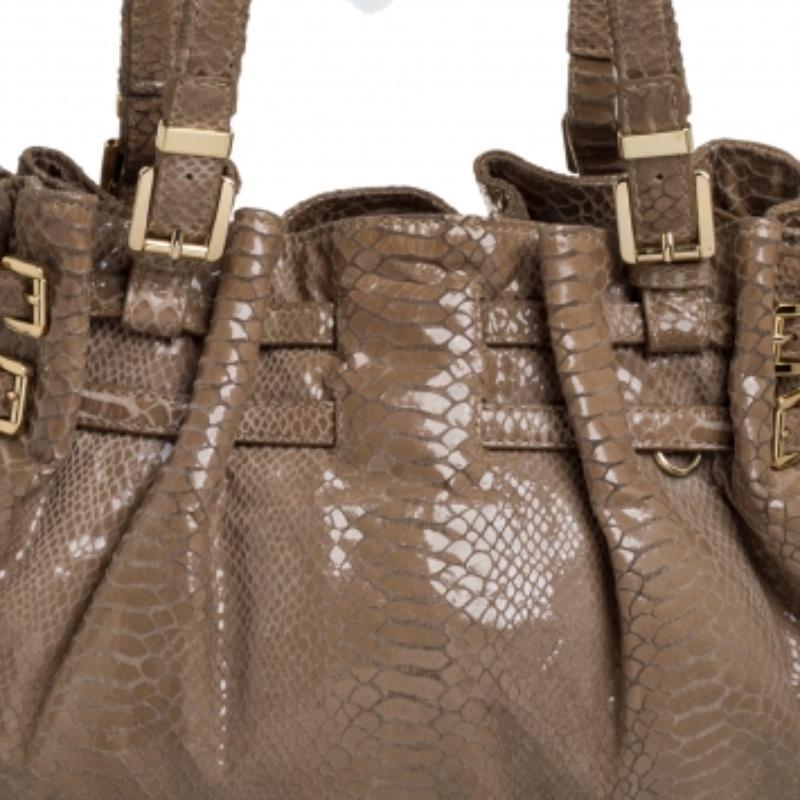 MICHAEL Michael Kors Python Effect Patent Leather Buckle Strap Shoulder Bag For Sale 4