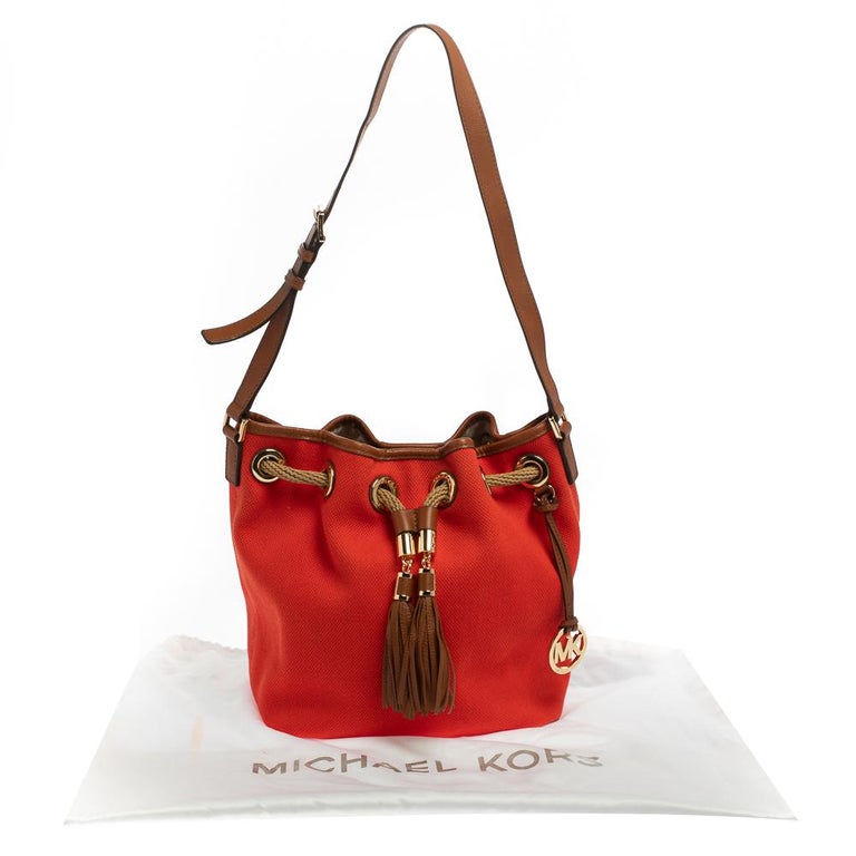 Michael Michael Kors Red Canvas and Leather Marina Drawstring Bucket Bag  For Sale at 1stDibs