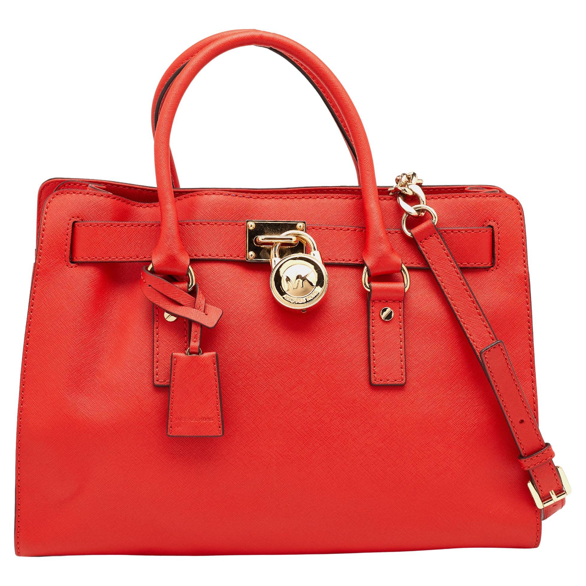 MICHAEL Michael Kors Red Leather Large East West Hamilton Tote