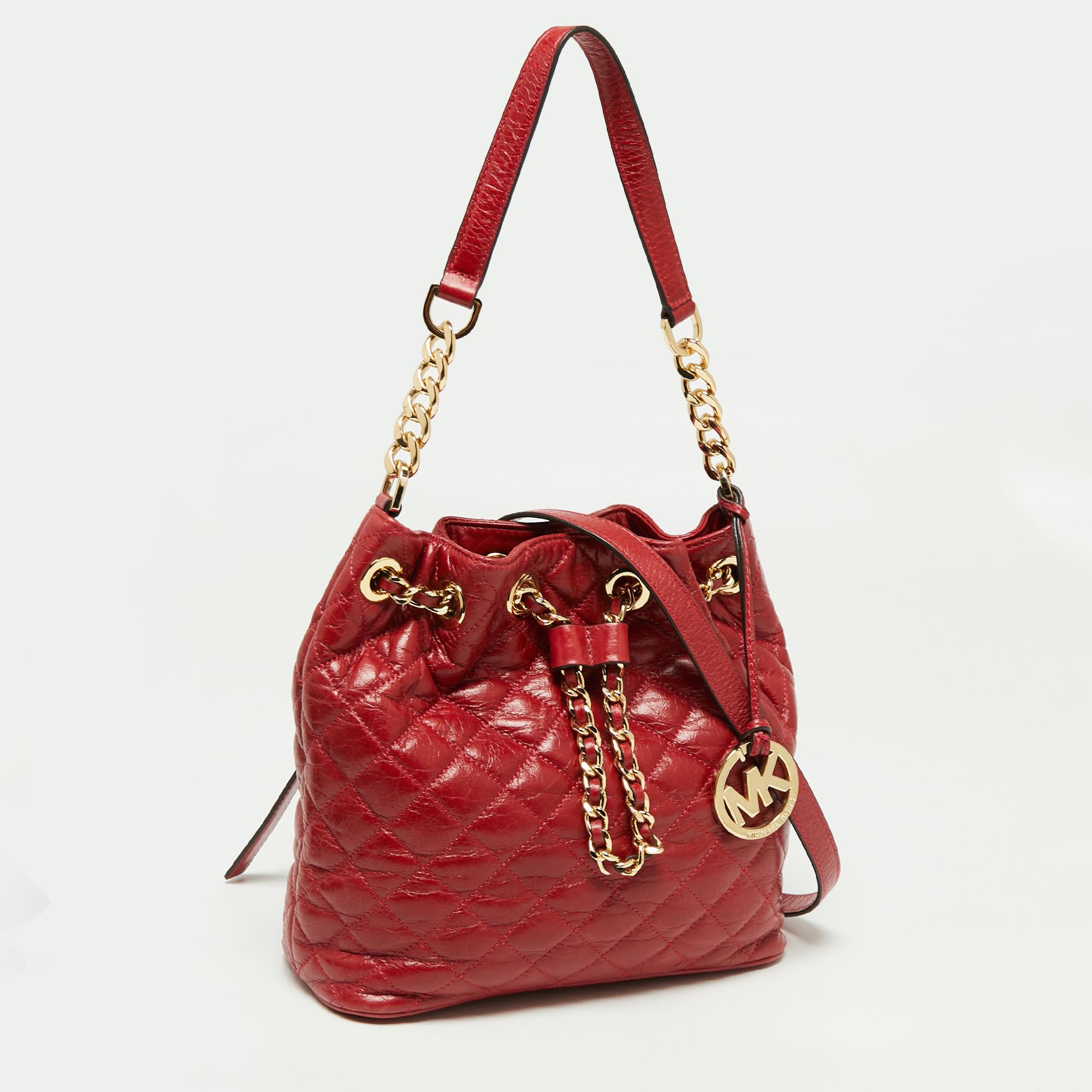 MICHAEL Michael Kors Red Quilted Leather Frankie Bucket Bag 2