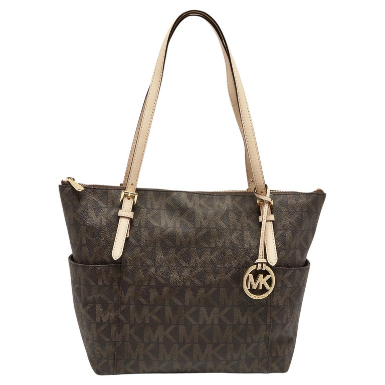 MICHAEL Michael Kors Signature Coated Canvas and Leather Jet Set Top Zip  Tote For Sale at 1stDibs