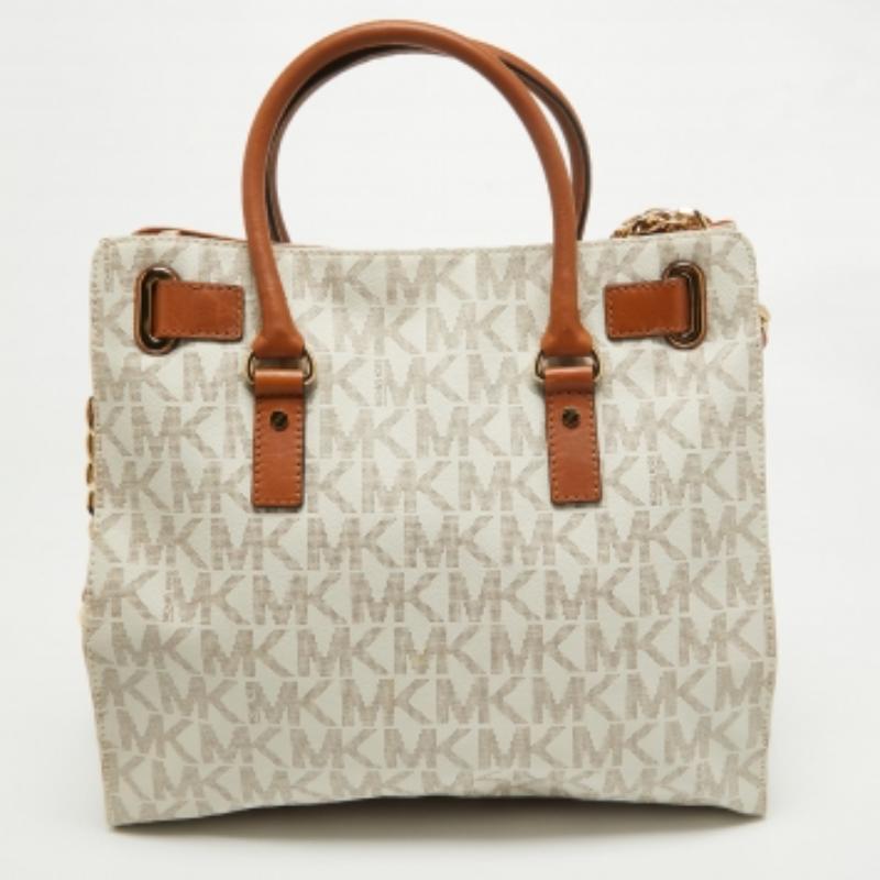 MICHAEL Michael Kors Firma Lienzo Recubierto Tote Hamilton Norte Sur Grande Beige en venta