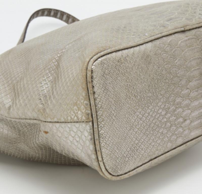 Argent MICHAEL Michael Kors Silver Python Embossed Leather Frankie Drawstring Bag en vente
