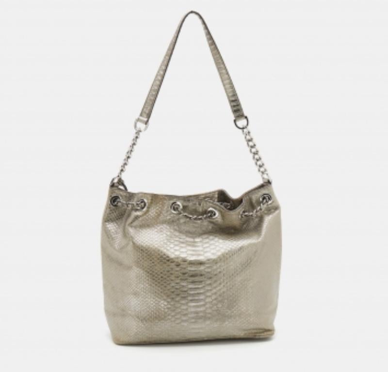 MICHAEL Michael Kors Silver Python Embossed Leather Frankie Drawstring Bag Pour femmes en vente