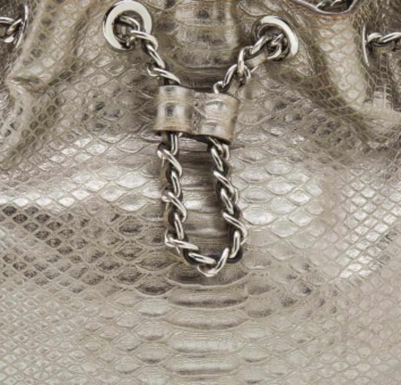 MICHAEL Michael Kors Silver Python Embossed Leather Frankie Drawstring Bag en vente 1