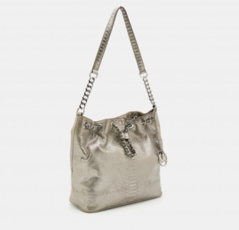 MICHAEL Michael Kors Silver Python Embossed Leather Frankie Drawstring Bag en vente 2