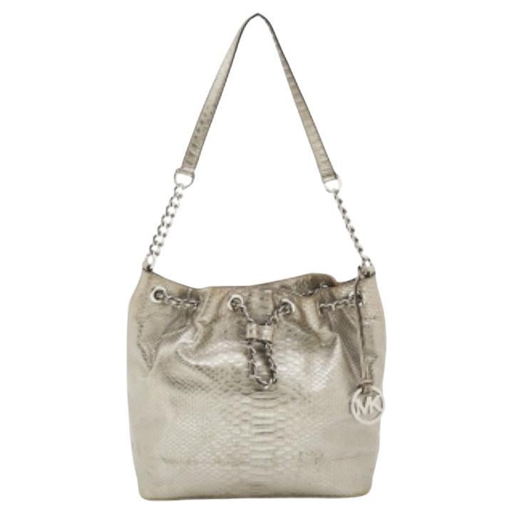 MICHAEL Michael Kors Silver Python Embossed Leather Frankie Drawstring Bag en vente
