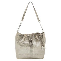MICHAEL Michael Kors Silver Python Embossed Leather Frankie Drawstring Bag