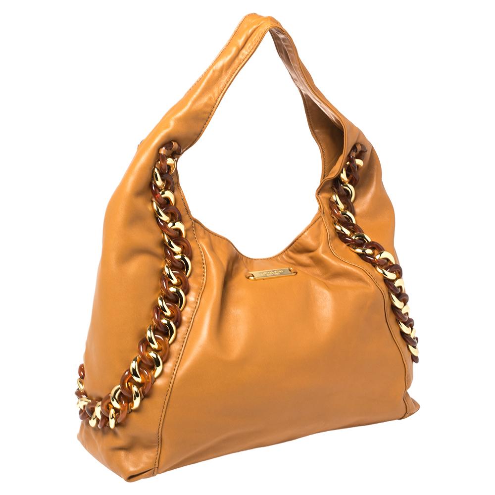 Orange MICHAEL Michael Kors Tan Leather Large ID Chain Hobo
