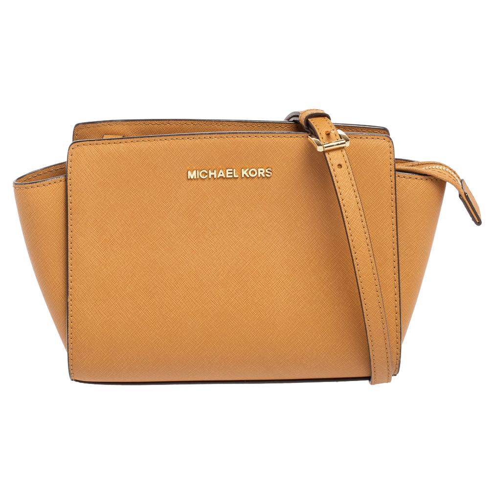MICHAEL Michael Kors Tan Saffiano Leather Medium Selma Crossbody Bag For  Sale at 1stDibs