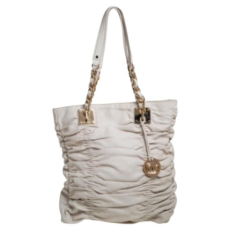 MICHAEL Michael Kors White Pleated Leather Chain Tote For Sale