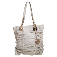 MICHAEL Michael Kors White Pleated Leather Chain Tote